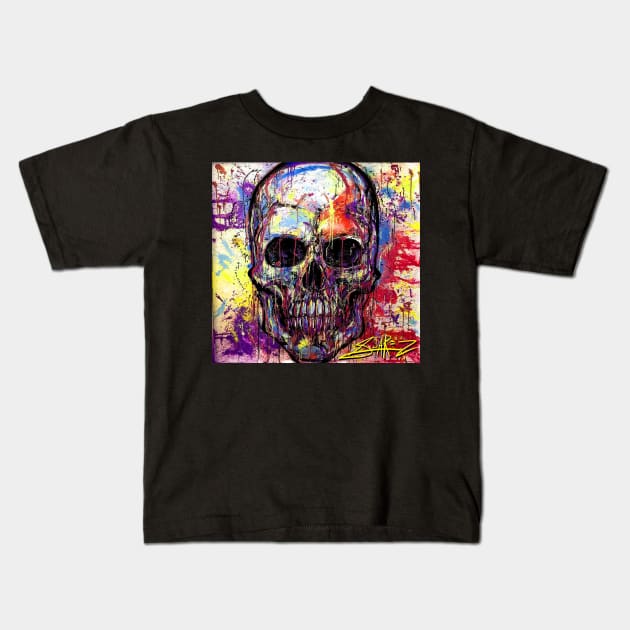 Splatter Skull Kids T-Shirt by SuarezArt